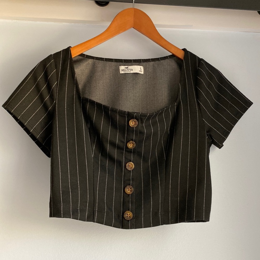 Hollister Pinstripe Short Sleeve Crop Top